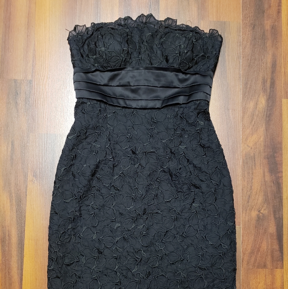 Black floral textured strapless dress
